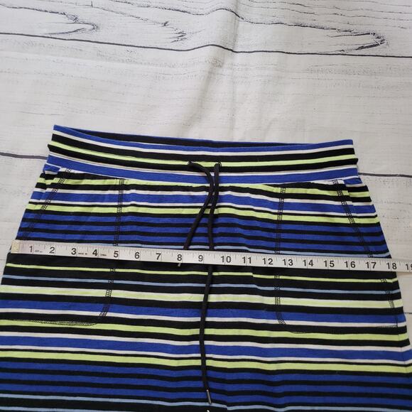 T By Talbots Size MP Striped Maxi Skirt Side Slit Lime Green Black Blue Casual - Picture 7 of 10